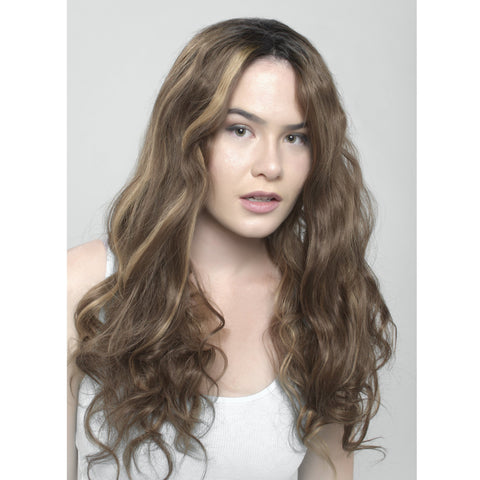 Long  Curly Brown and Strawberry Blonde Lace Front Synthetic Wig with Highlights