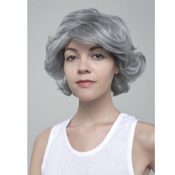 Gray Short Layered Wig with Bangs, Heat Resistant Synthetic Steel Gray Shag Wig (