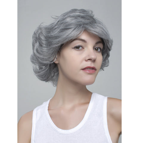 Gray Short Layered Wig with Bangs, Heat Resistant Synthetic Steel Gray Shag Wig (