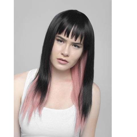 Long Black And Pink Synthetic Heat Resistant Wig With Bangs