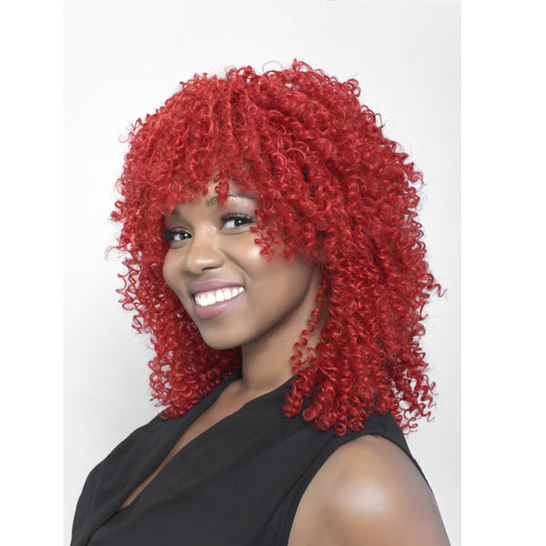 Bright Red Extra Curly Heat Long Heat Resistant Wig With Bangs