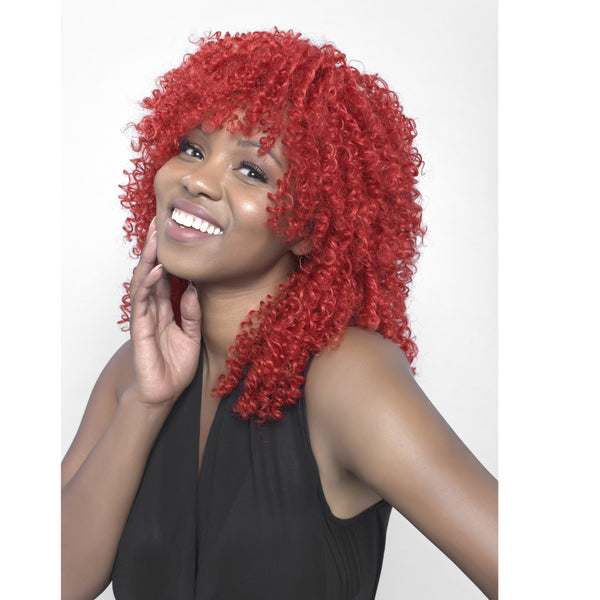 Bright Red Extra Curly Heat Long Heat Resistant Wig With Bangs