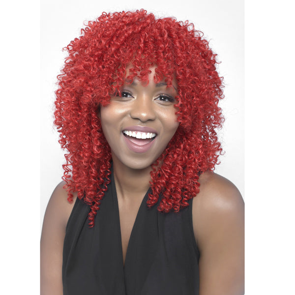 Bright Red Extra Curly Heat Long Heat Resistant Wig With Bangs