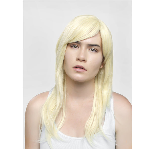 Long Platinum Blonde Razored Synthetic Realistic Heat Resistant Wig With Bangs