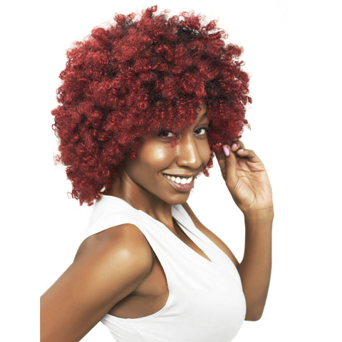 Realistic Red  Ombre Synthetic Afro Wig with Dark Roots Heat Resistant