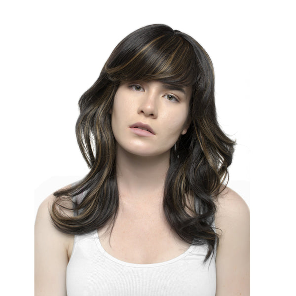 Brown with Strawberry Blonde Highlights Long Curly Hair Wig, Heat Resistant Synthetic Wig, Everyday or Cosplay Wig