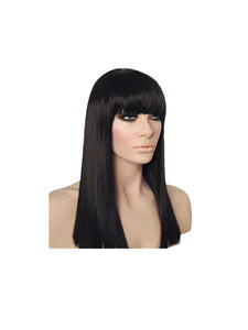 Long Straight Black Brown Wig with Bangs, Beauty Salon Heat Resistant Synthetic Wigs for Women, Luxury Wedding Wigs for Her