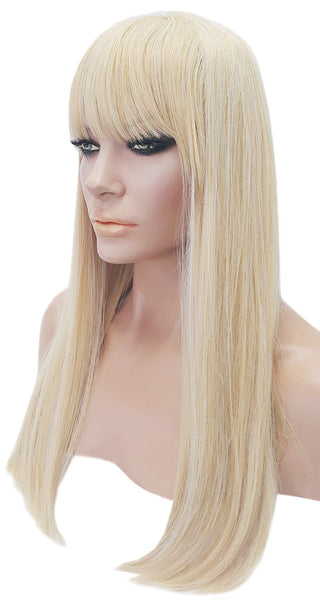 Straight, Long, Blonde, Wig, With Bangs, Platinum and Golden Blonde Mix