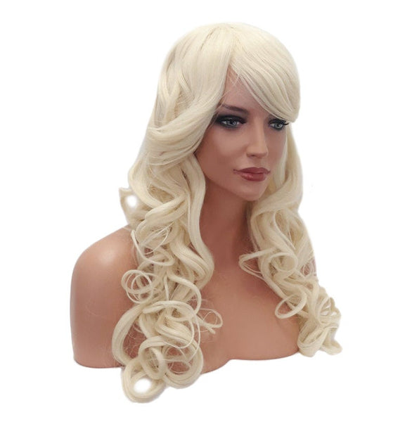 Extra Long Curly Platinum Blonde  Synthetic Wig