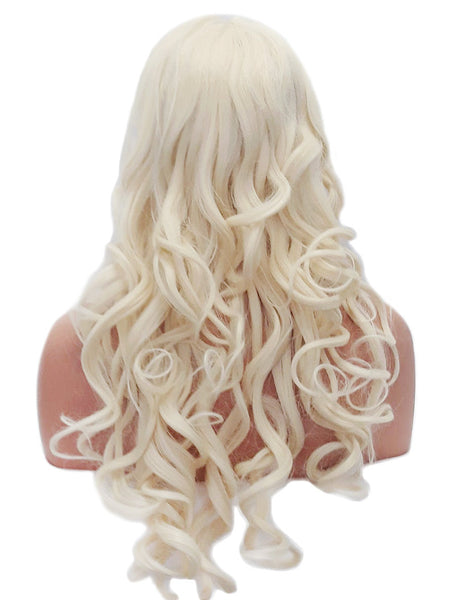 Extra Long Curly Platinum Blonde  Synthetic Wig