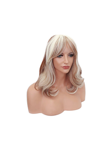 Platinum Blonde and Ash Blonde Wig, Long Curly Blonde Mixed Synthetic Wig