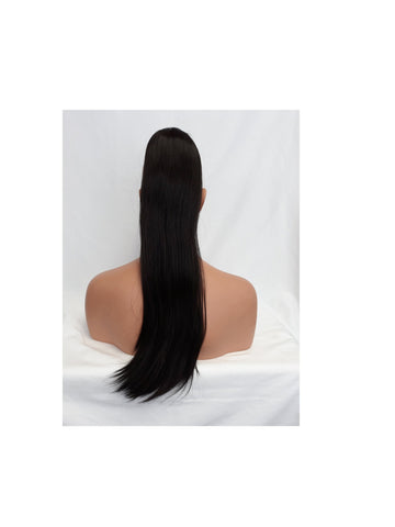 Straight Long Black Brown Synthetic 22 inch Drawstring ponytail