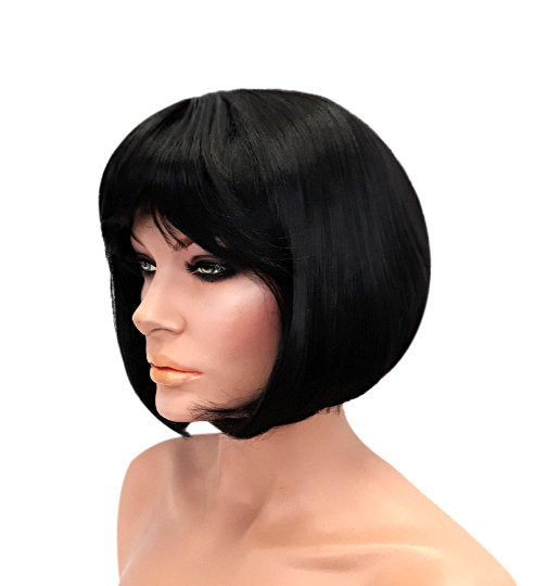 Black Bob Style Synthetic Wig with Bangs and Curls