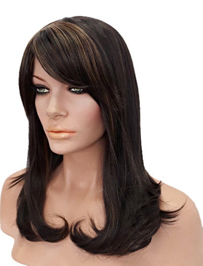 Brown and Strawberry Blonde Bob Style Synthetic Wig with Highlights