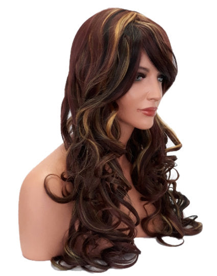 Extra Long Curly Brown and Blonde Wig