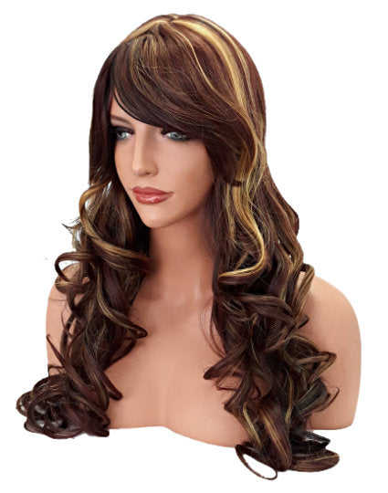 Extra Long Curly Brown and Blonde Wig