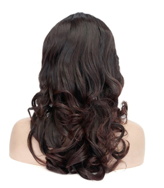 Long Curly Black and Auburn Synthetic Realistic Heat Resistant Wig With Bangs