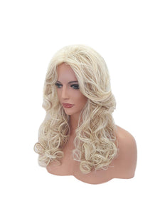 Platinum Blonde Synthetic Lace Front Wig, Long Extra Volume Curly Blonde Wig with Brown