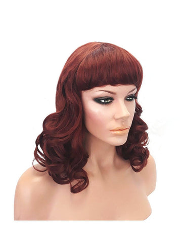 Red Pinup Burlesque Synthetic Wig, Women Medium Wigs, Realistic Women Hair Wigs for Wedding Party, Heat Resistant Everyday Wig