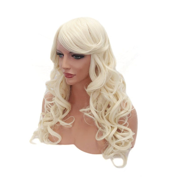 Extra Long Curly Platinum Blonde  Synthetic Wig