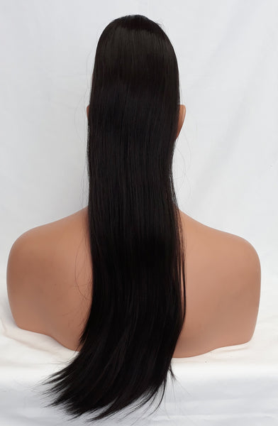 Straight Long Black Brown Synthetic 22 inch Drawstring ponytail