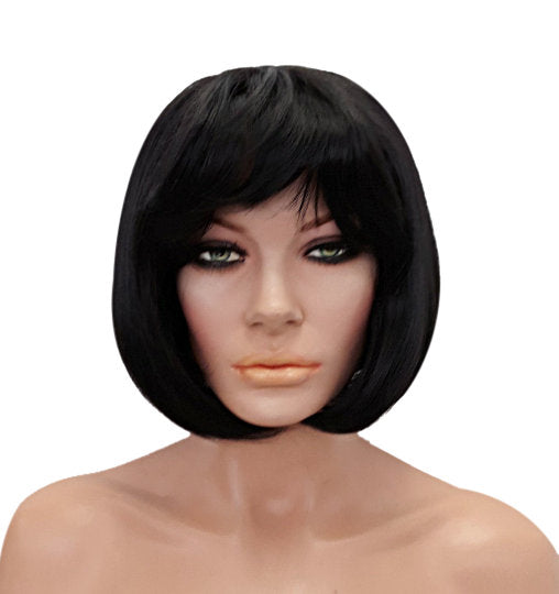 Black Bob Style Synthetic Wig with Bangs and Curls