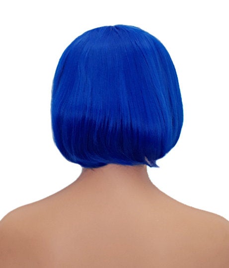 Blue Short Bob Wig with Bangs, Blue Page Boy Style Synthetic Wig