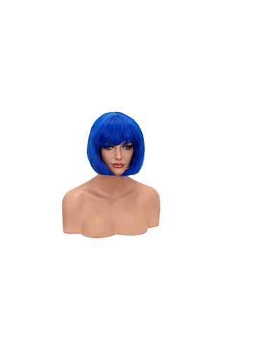 Blue Short Bob Wig with Bangs, Blue Page Boy Style Synthetic Wig