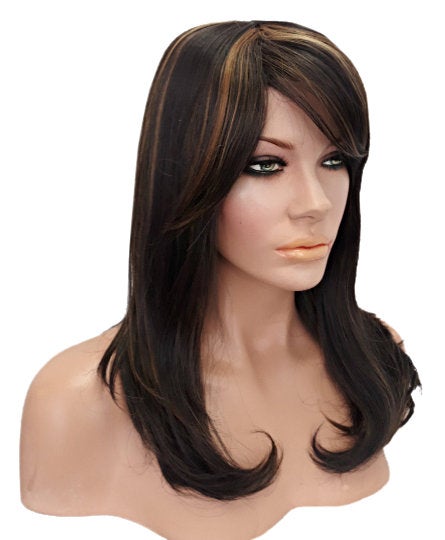 Brown and Strawberry Blonde Bob Style Synthetic Wig with Highlights