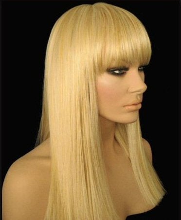 Straight, Long, Blonde, Wig, With Bangs, Platinum and Golden Blonde Mix