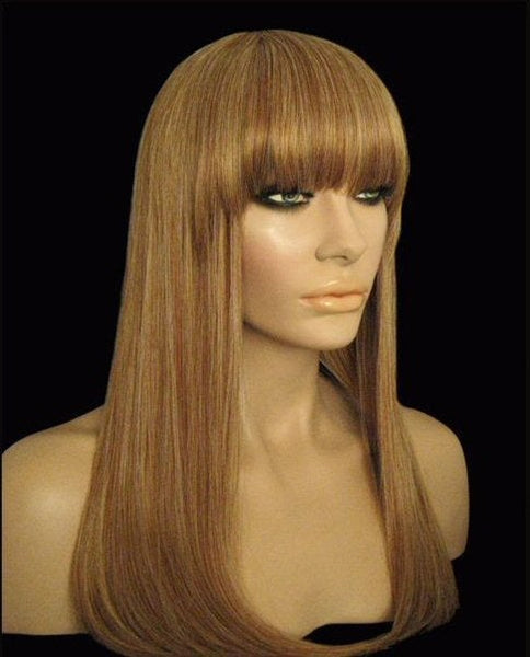 Wigs Long Red and Blonde Synthetic Wig with Bangs, Natural Looking Women Wigs, Soft Strong Long Straight Realistic Wig with Bangs