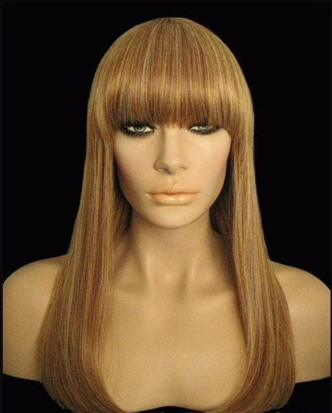 Wigs Long Red and Blonde Synthetic Wig with Bangs, Natural Looking Women Wigs, Soft Strong Long Straight Realistic Wig with Bangs