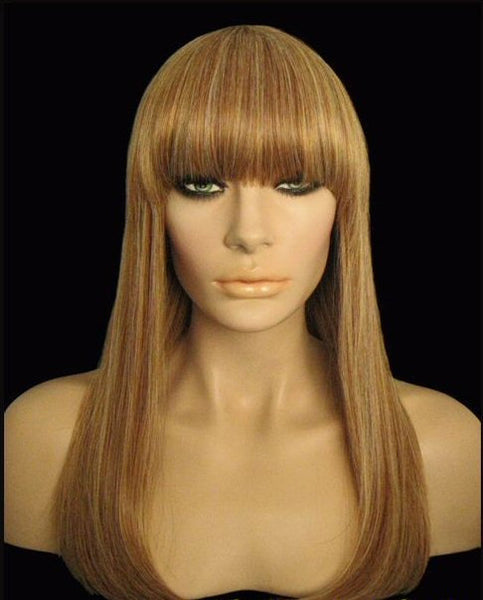 Long Red and Blonde Synthetic Wig with Bangs and Natural Looking Highlights