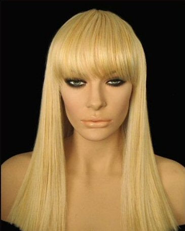 Straight, Long, Blonde, Wig, With Bangs, Platinum and Golden Blonde Mix