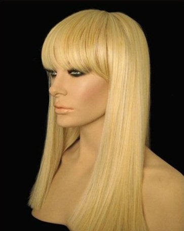 Straight, Long, Blonde, Wig, With Bangs, Platinum and Golden Blonde Mix