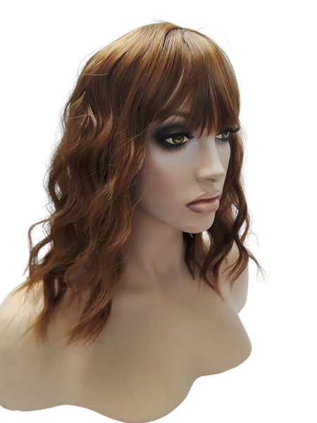 Warm Brown Synthetic Wavy Curly Bob Wig, Nougaty Womens Look Hairpiece Hair Accessories for Women Wedding, Everyday Wigs for Her