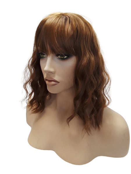 Warm Brown Synthetic Wavy Curly Bob Wig, Nougaty Womens Look Hairpiece Hair Accessories for Women Wedding, Everyday Wigs for Her