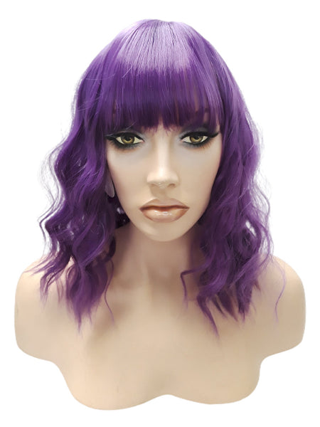 Synthetic Purple Wavy Curly Bob Wig, Everyday Realistic Women Fashion Hairpiece Hair Accessories, Heat Resistant Wigs for Her