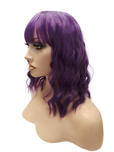 Synthetic Purple Wavy Curly Bob Wig, Everyday Realistic Women Fashion Hairpiece Hair Accessories, Heat Resistant Wigs for Her