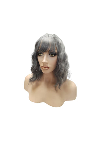 Realistic Dark Grey Synthetic Wavy Curly Bob Wig, Wedding Wigs for Women, Unique Curly Hairpiece Wig Natural Realistic Everyday Look