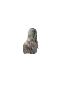 Curly Wavy Silver Blonde With Black Roots Wig, Extra Long Synthetic Realistic Heat Resistant Ombre Wig With Bangs, Women Everyday Hair Piece