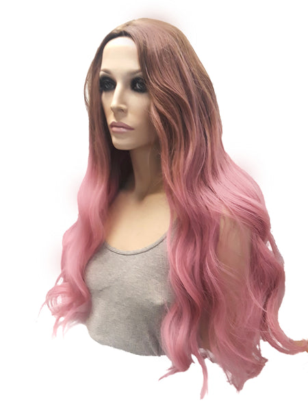 Cool Extra Long Pink with Dark Roots Synthetic Realistic Ombre Wig, Heat Resistant Beauty Salon Hair Piece Wig for Everyday Use for Women