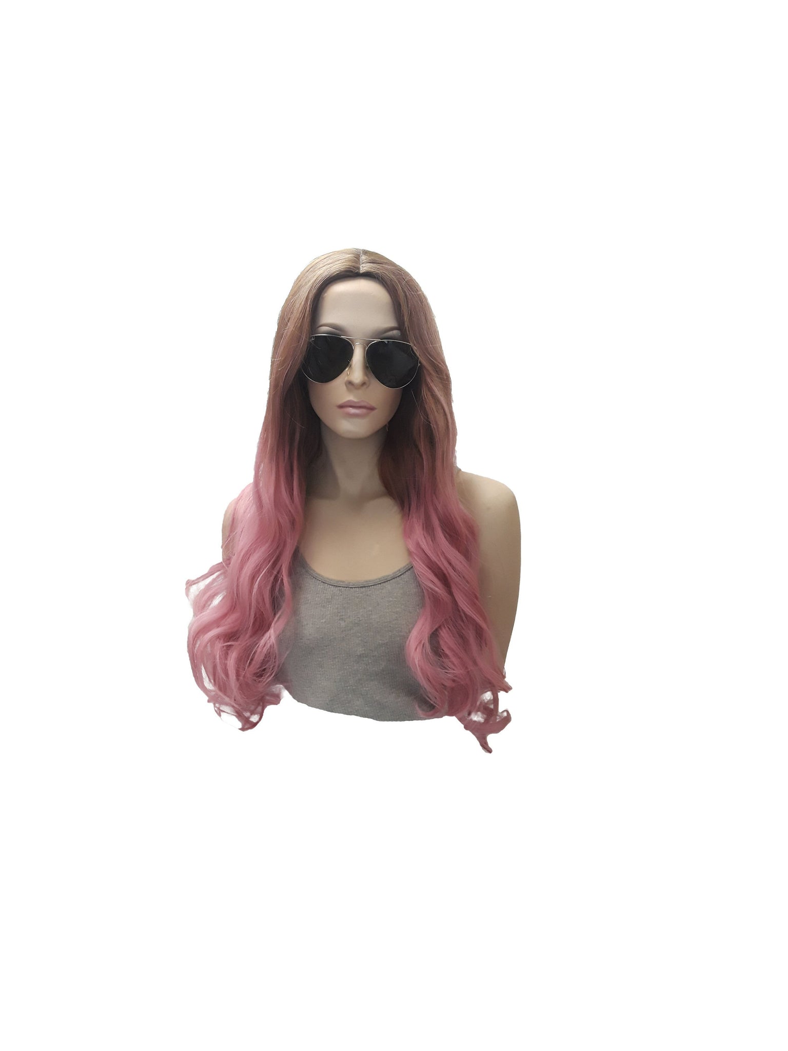 Cool Extra Long Pink with Dark Roots Synthetic Realistic Ombre Wig, Heat Resistant Beauty Salon Hair Piece Wig for Everyday Use for Women