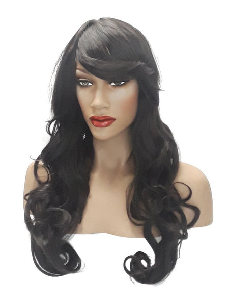 Curly Brown Black Synthetic Realistic Wigs for Women, Luxury Quality Premium Heat Resistant Beauty Salon Extra Long Wig Wavy Curls