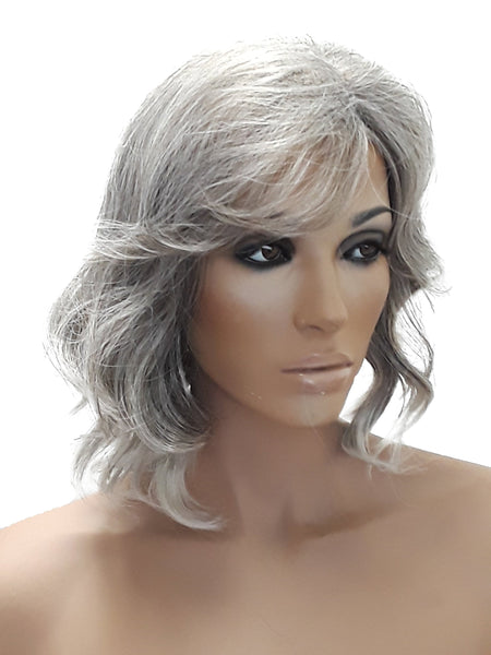 Mix Color Grey Wig, Wavy Short Synthetic Wig for Women Everyday, Curly Wig with Bangs for Hair Accessories for Women Wedding