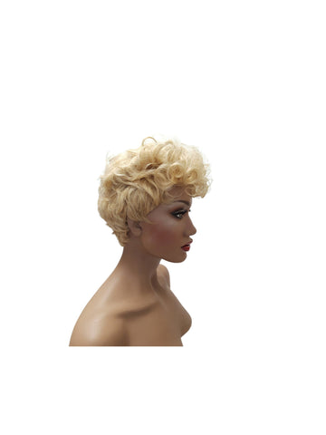 Pixie Cut Curly Blonde Short Synthetic Heat Resistant Wig With Bangs,