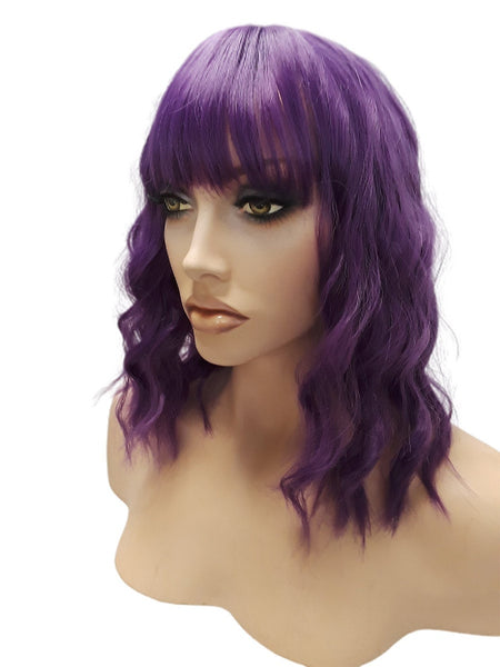 Synthetic Purple Wavy Curly Bob Wig, Everyday Realistic Women Fashion Hairpiece Hair Accessories, Heat Resistant Wigs for Her