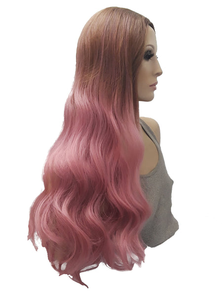 Cool Extra Long Pink with Dark Roots Synthetic Realistic Ombre Wig, Heat Resistant Beauty Salon Hair Piece Wig for Everyday Use for Women