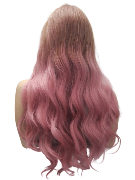 Cool Extra Long Pink with Dark Roots Synthetic Realistic Ombre Wig, Heat Resistant Beauty Salon Hair Piece Wig for Everyday Use for Women