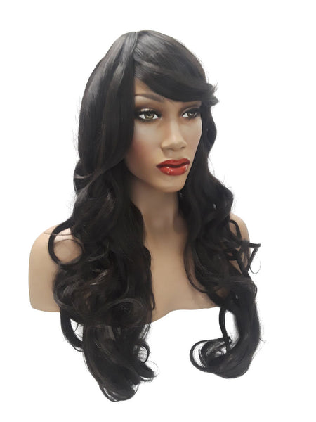 Curly Brown Black Synthetic Realistic Wigs for Women, Luxury Quality Premium Heat Resistant Beauty Salon Extra Long Wig Wavy Curls